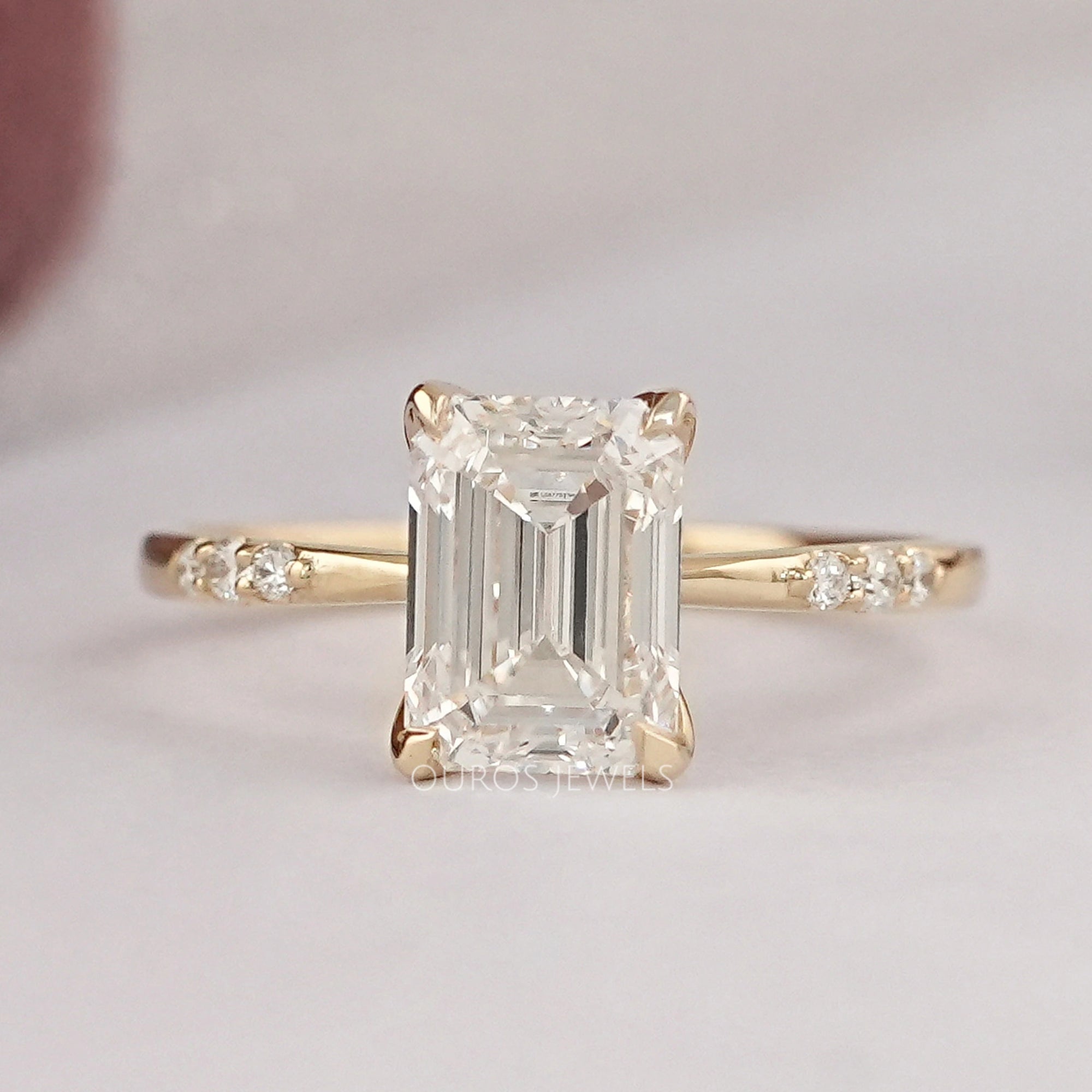 Emerald Cut Lab Grown Diamond Solitaire Accent Ring Ring