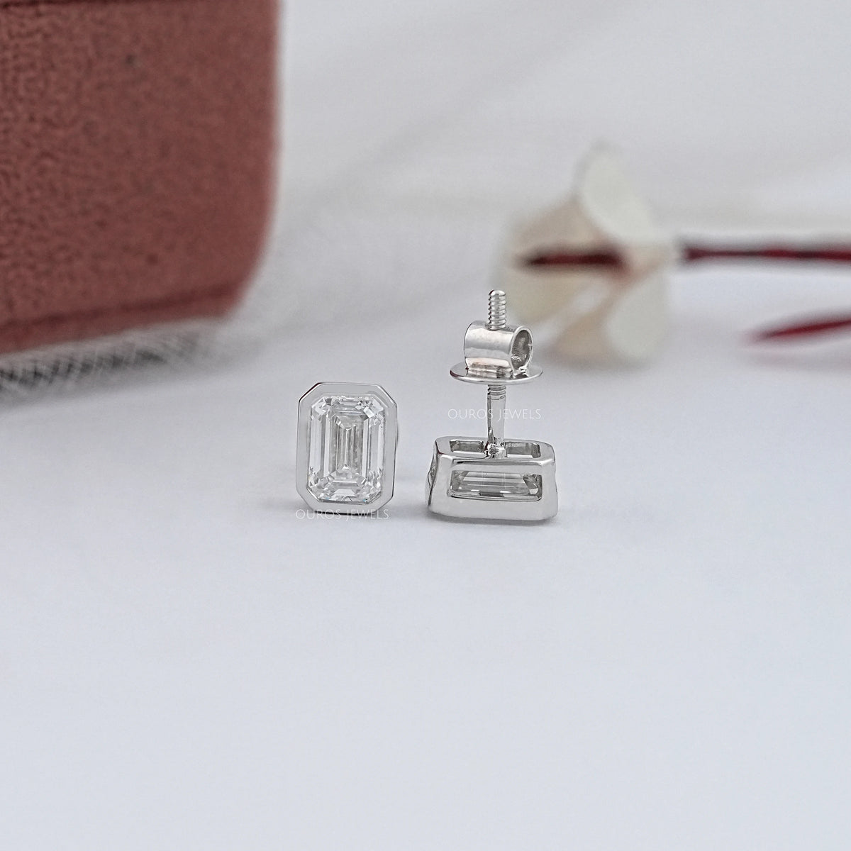 Emerald Diamond Bezel Set Stud Earrings