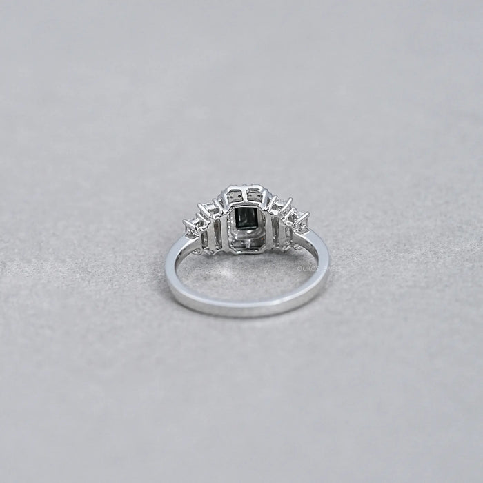 Black Emerald Cut Accent Diamond Engagement Ring Rings