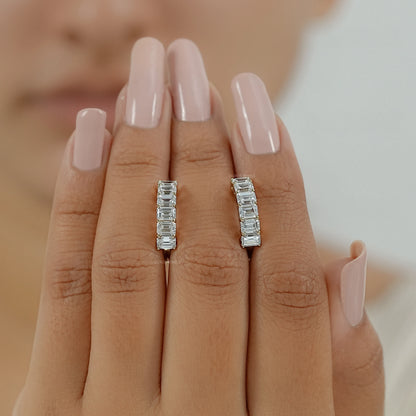 Emerald Cut Lab Grown Diamond  Hoop Earrings