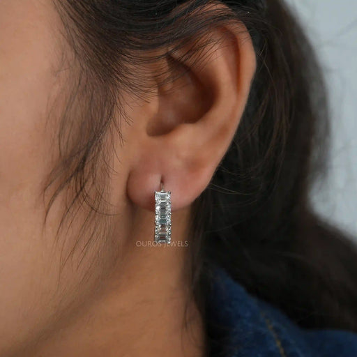 Emerald Cut Lab Grown Diamond  Hoop Earrings