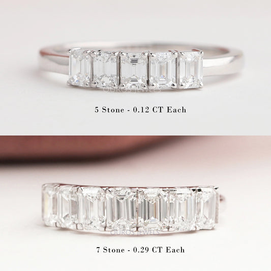 Five & Seven Stone Emerald Cut Lab Grown Diamond Wedding Band 925 Sterling Silver 5 Stone Band Rings