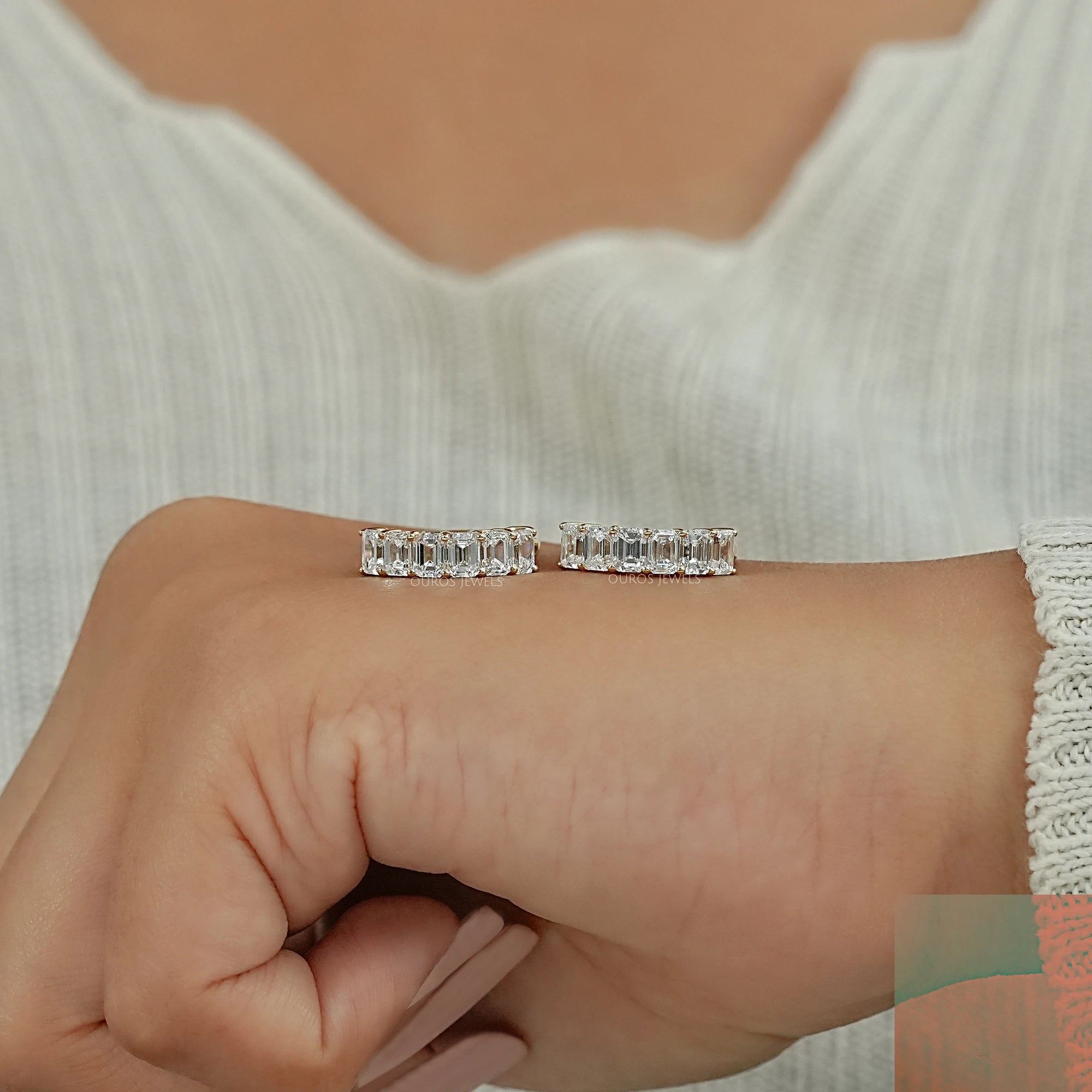 Emerald Cut Lab Grown Diamond  Hoop Earrings