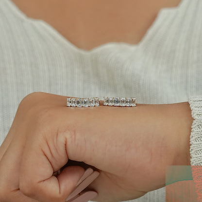 Emerald Cut Lab Grown Diamond  Hoop Earrings