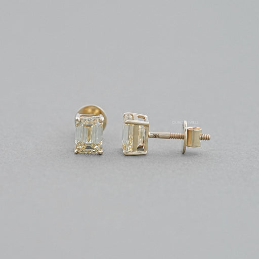 Yellow Emerald Cut Lab Diamond Stud Earrings Earrings