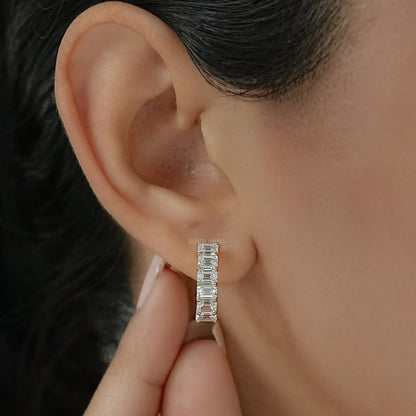 Emerald Cut Lab Grown Diamond  Hoop Earrings