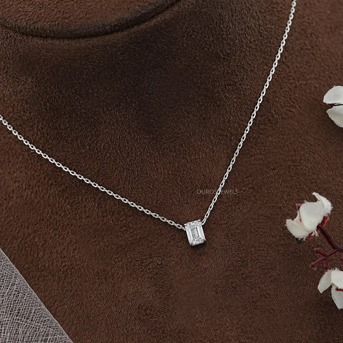 Emerald Cut Lab Grown Diamond Solitaire Pendant Necklaces