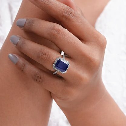 Sapphire Emerald Halo Engagement Ring