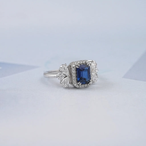 Sapphire Emerald Gemstone Halo Engagement Ring