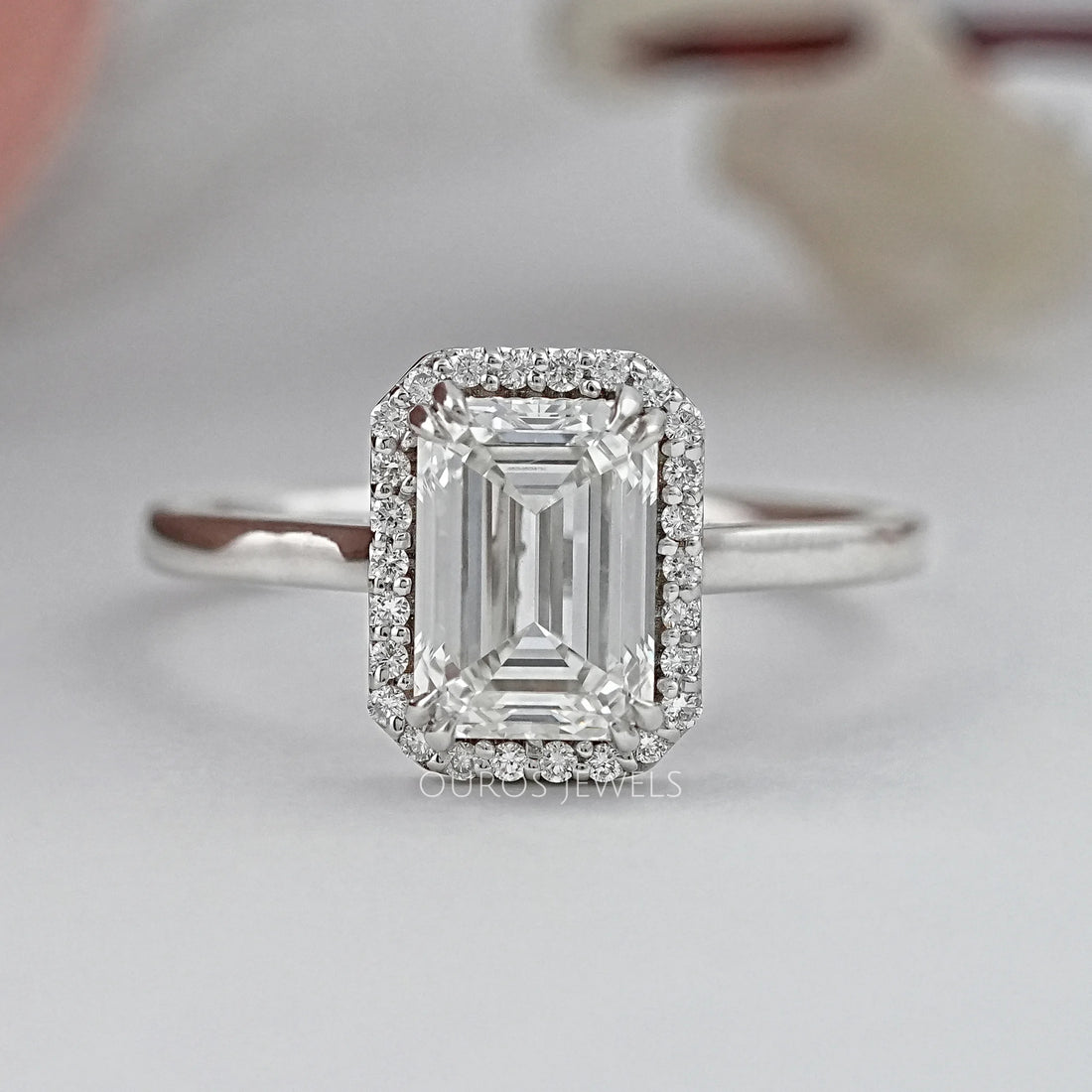 Emerald Lab Diamond Solitaire Halo Engagement Ring Rings