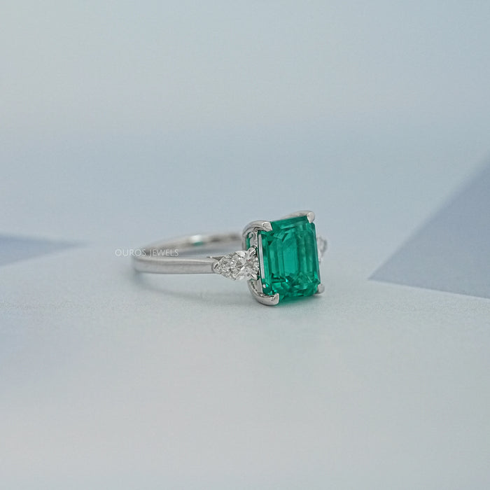 Emerald Gemstone Three Stone Ring Ring