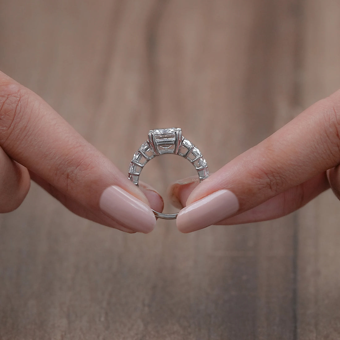 Emerald Diamond French Cut Trapezoid Accent Engagement Ring Rings