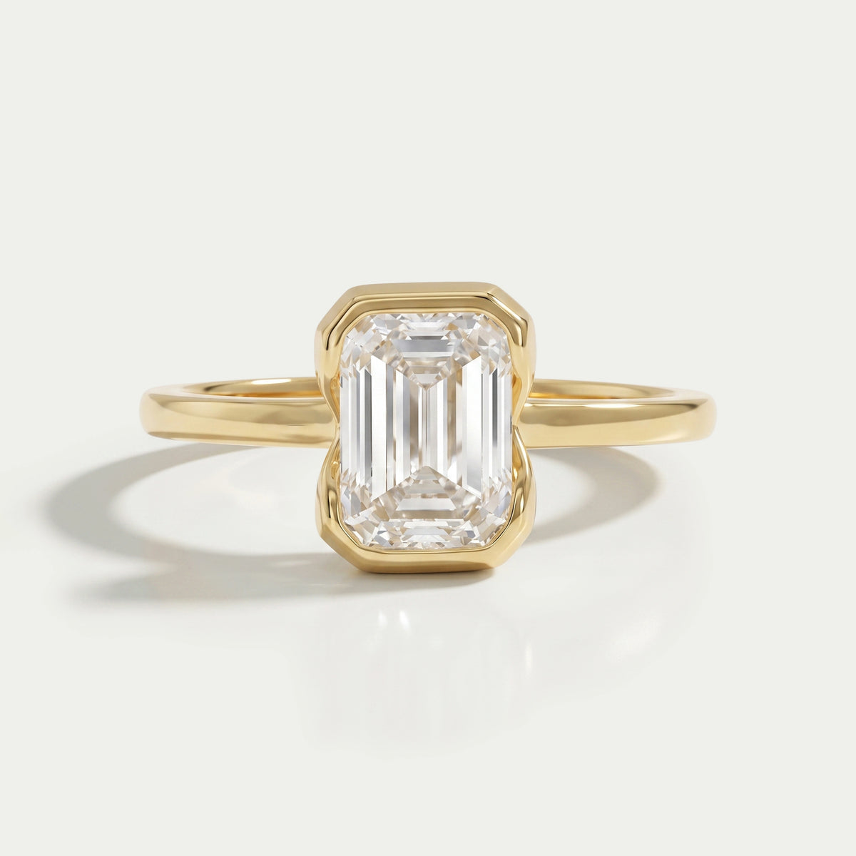 Emerald Diamond Bezel Set Solitaire Engagement Ring Rings