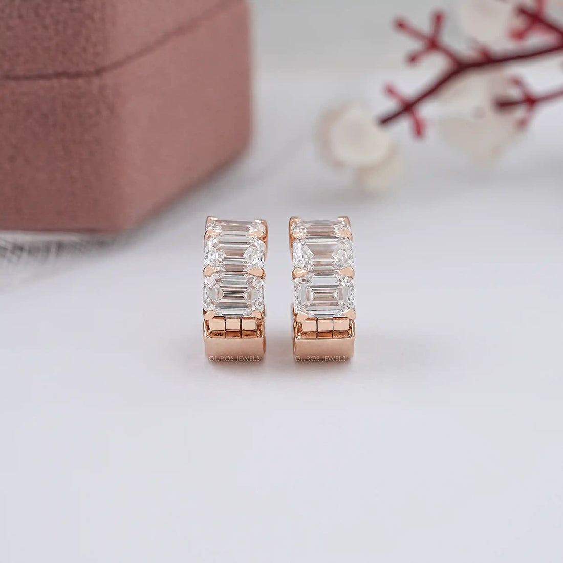 Lab Grown Emerald Cut Huggies Earrings Earring