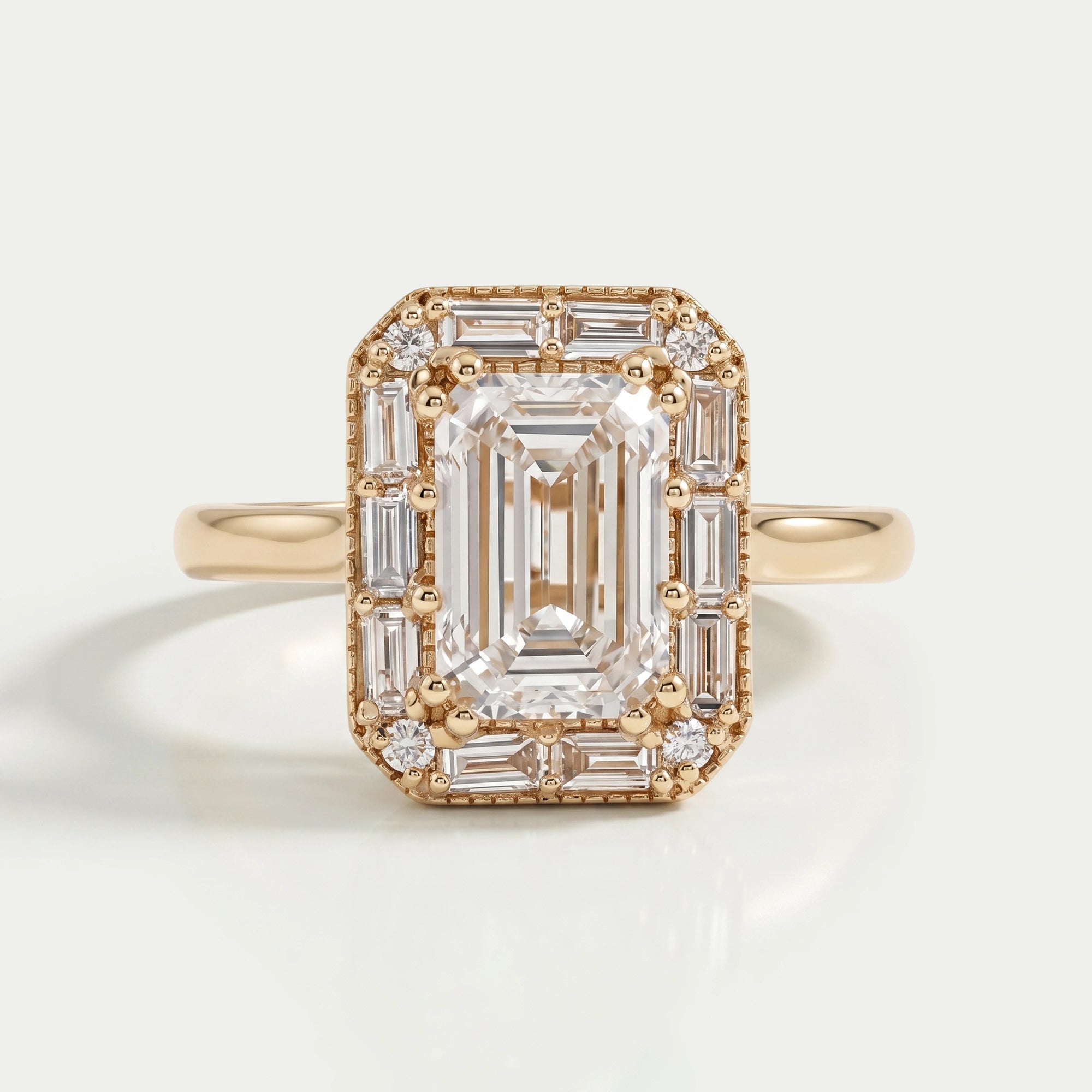 Emerald Diamond Engagement Ring - Baguette Halo Settings Rings