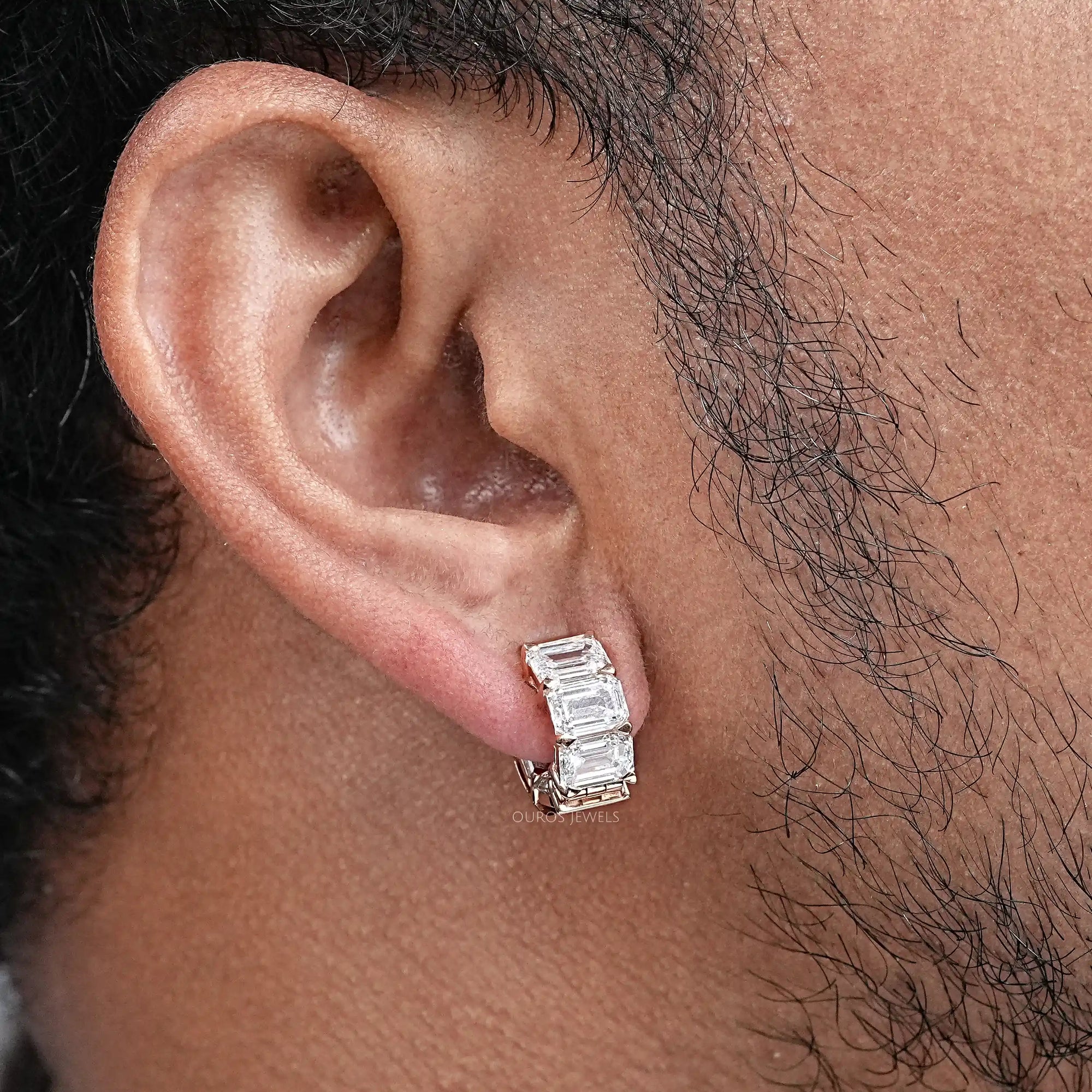 Emerald Lab Diamond Huggie Men's Earring Earring