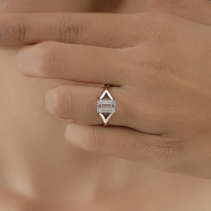 Emerald Diamond Split Shank Solitaire Ring Ring