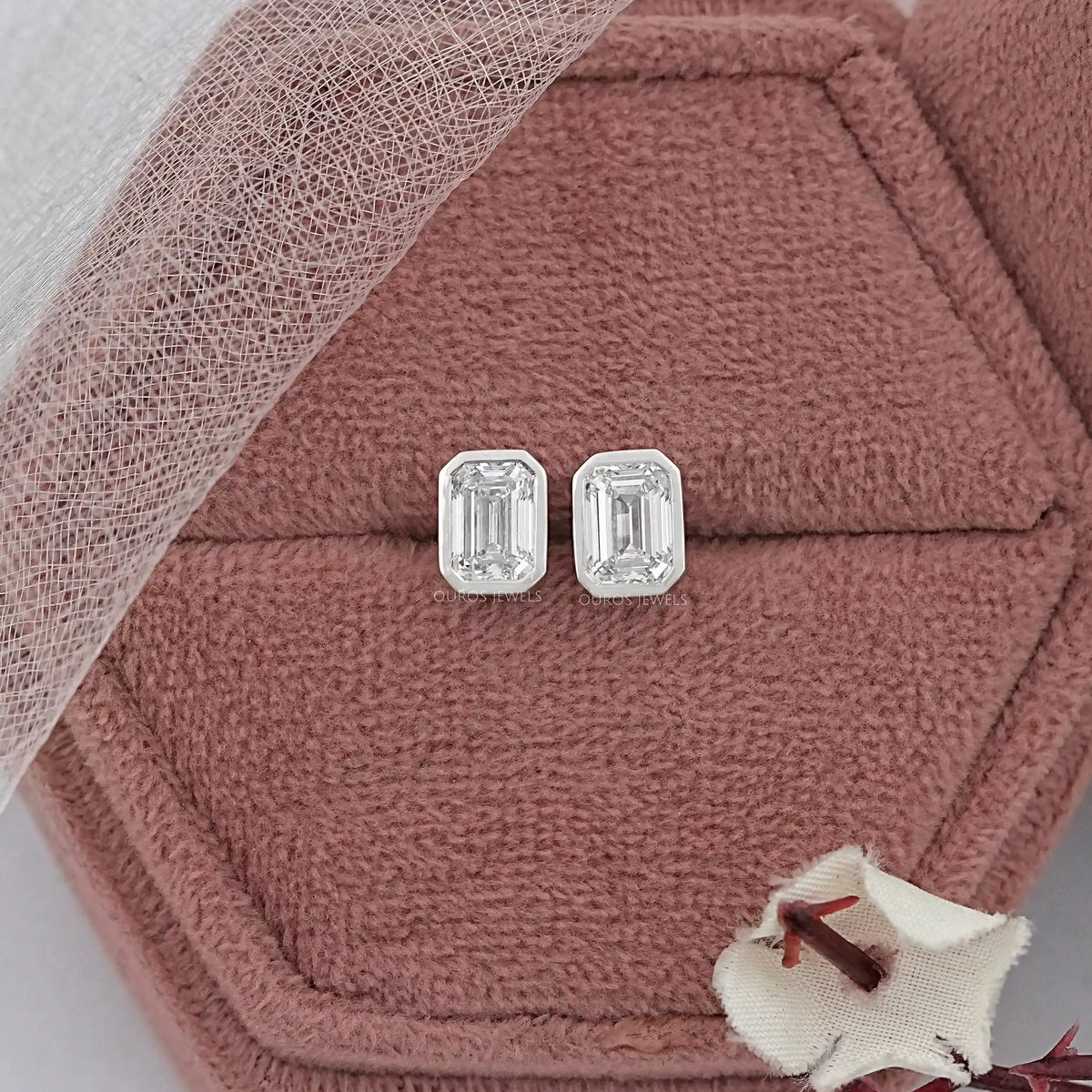 Emerald Diamond Bezel Set Stud Earrings