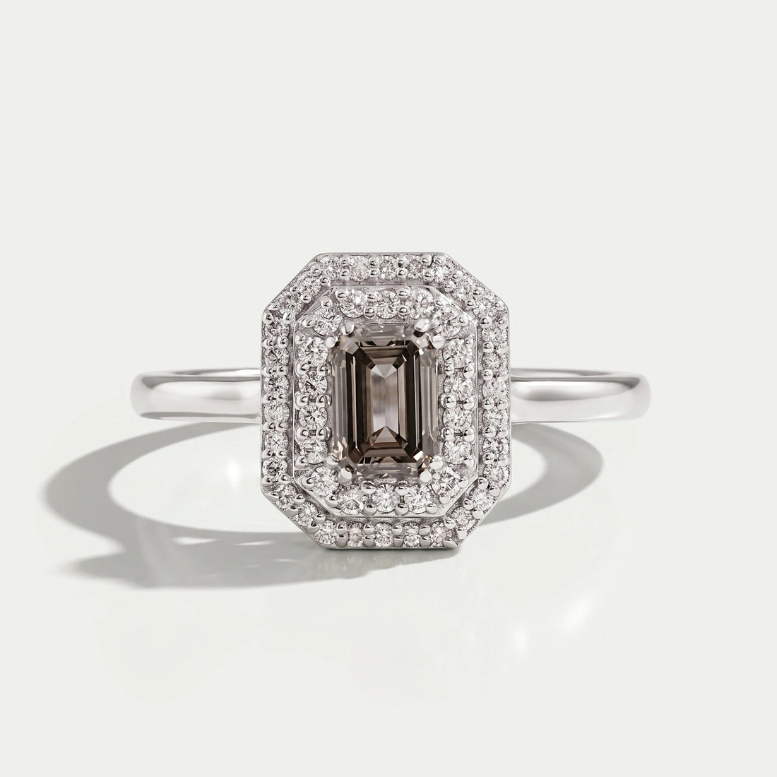 Olive Emerald Cut Double Halo Lab Diamond Ring