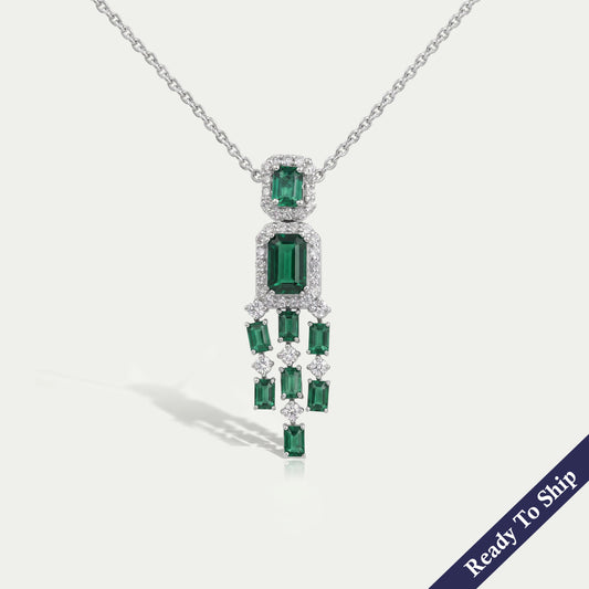 Green Emerald Gemstone Halo Chandelier Pendant Necklaces