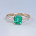 Emerald Gemstone And Kite Cut Three Stone Engagement Ring Rings