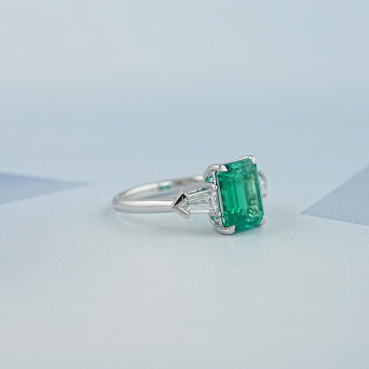 Three-Stone Emerald And Bullet Cut Diamond Ring Ring