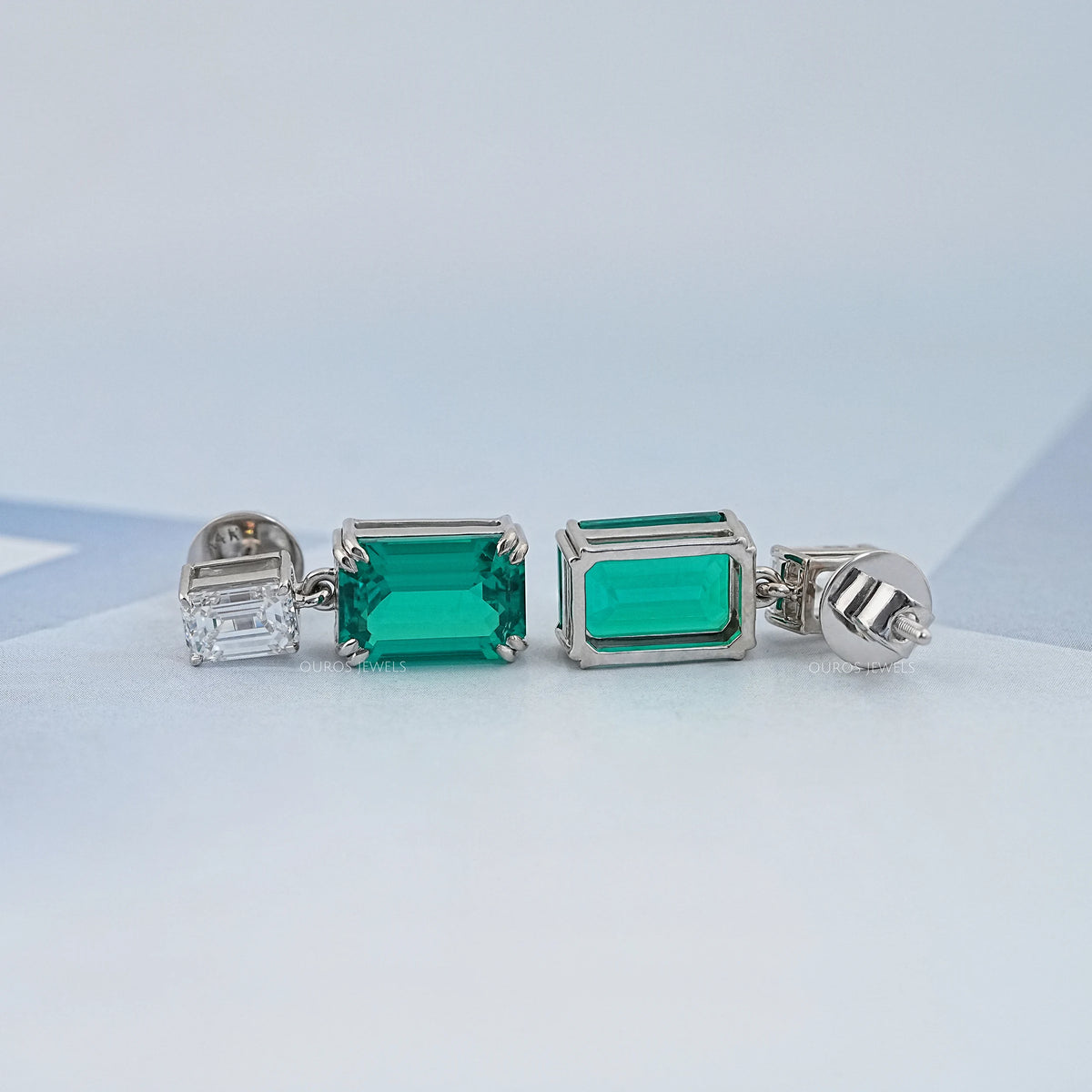 Two Stone Green Emerald Gemstone Drop Earrings Earrings