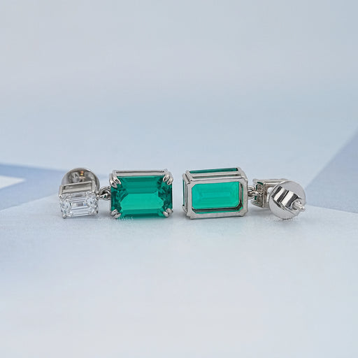 Two Stone Green Emerald Gemstone Drop Earrings Earrings