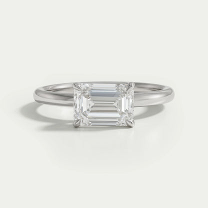 East West Emerald Lab Diamond Solitaire Ring Rings