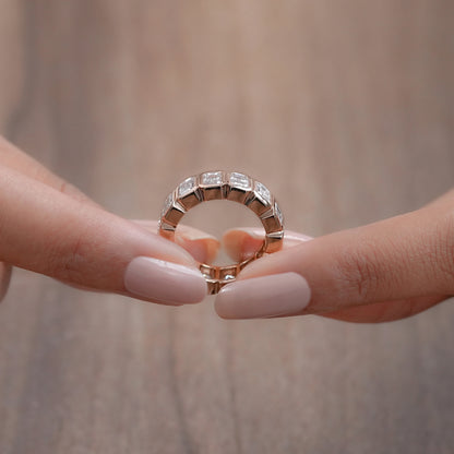 Bezel Set Emerald Cut Full Eternity Wedding Band