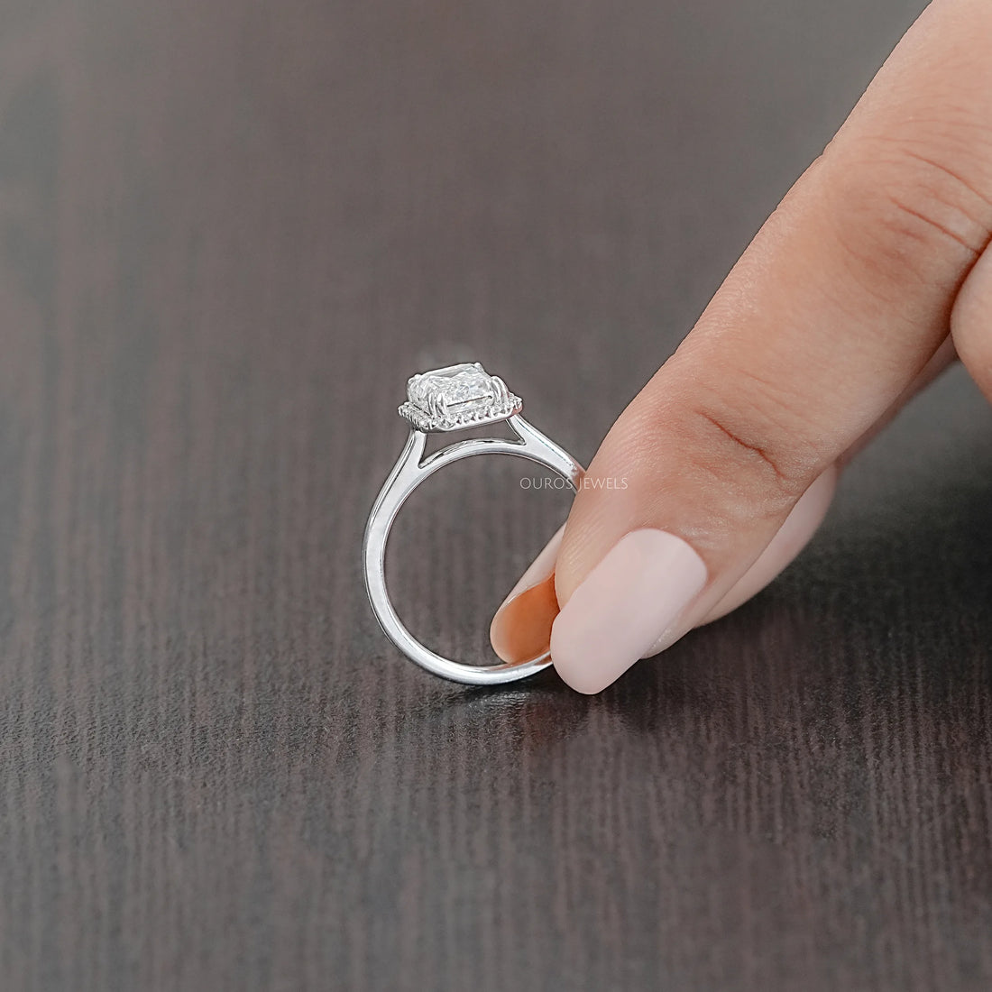 Emerald Lab Diamond Solitaire Halo Engagement Ring Rings