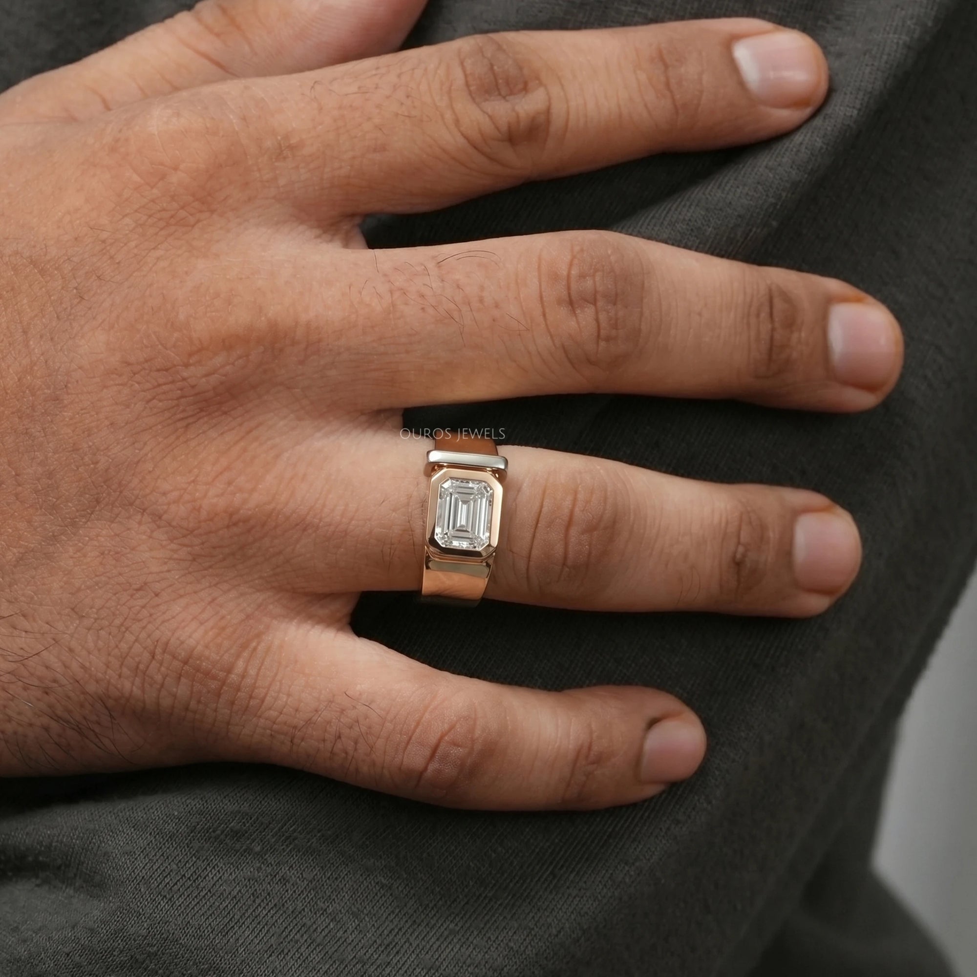 East West Emerald Diamond Bezel Set Men's Band