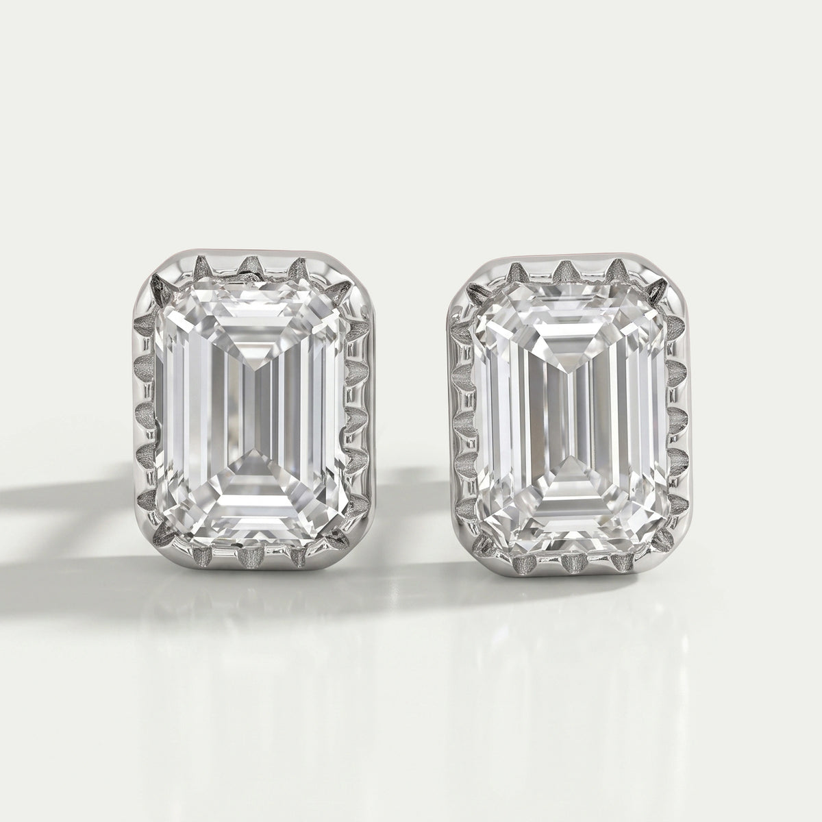 Emerald Cut Lab Diamond Milgrain Set Stud Earrings Earrings