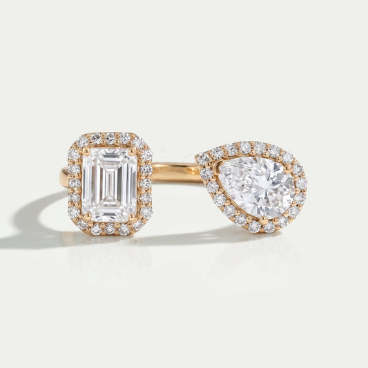 Pear And Emerald Cut Halo Toi Et Moi Engagement Ring Rings