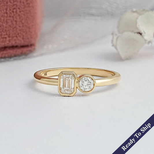 Two Stone Lab Diamond Bezel Set Ring Ring