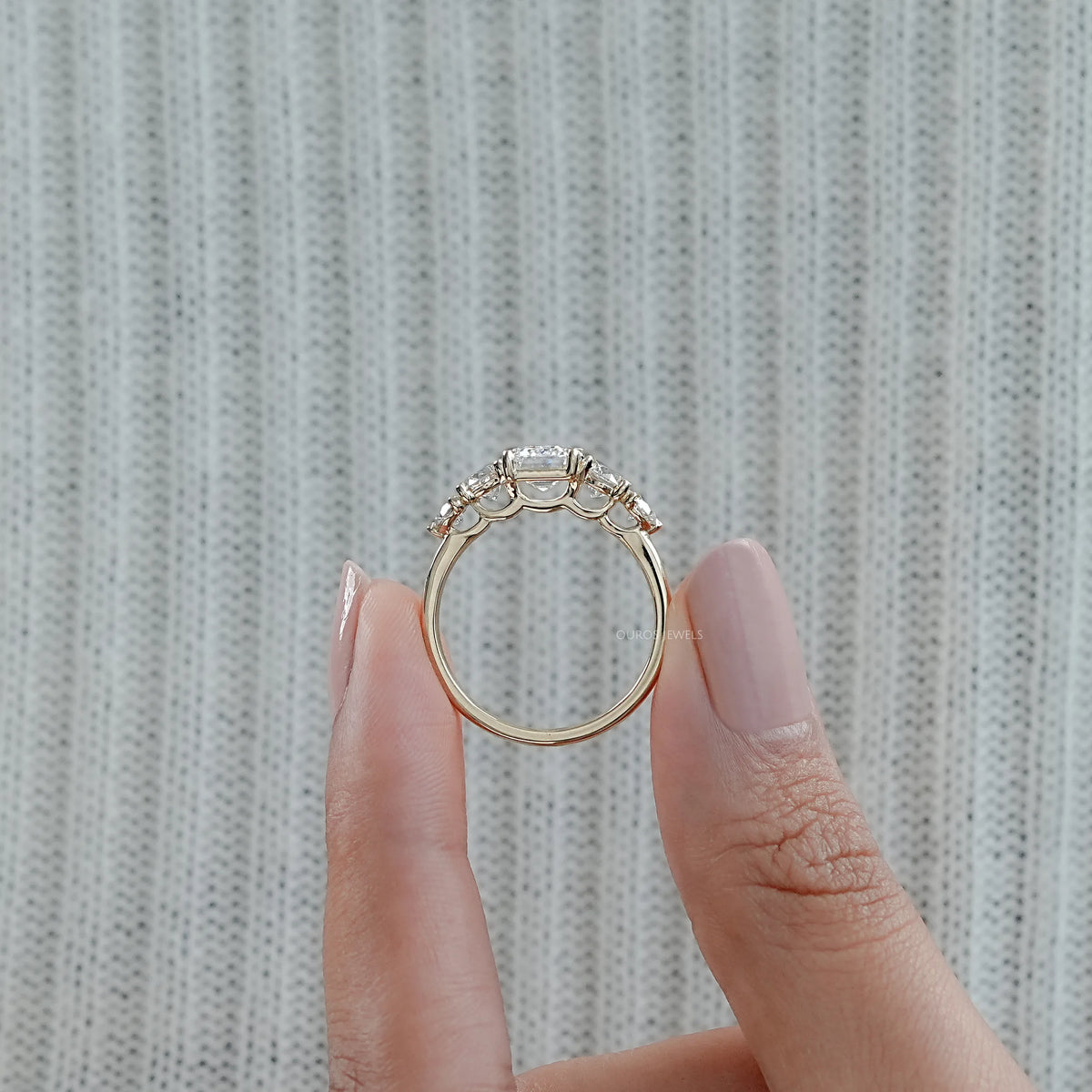 Emerald Lab Diamond Five Stone Engagement Ring Rings