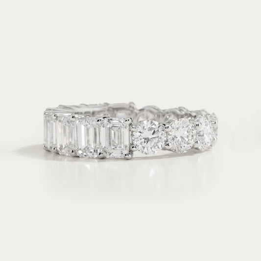 Emerald And Round Cut Diamond Eternity Wedding Band