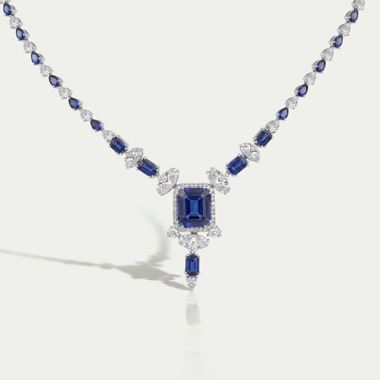 Sapphire Emerald Cut And Diamond Necklace Necklaces