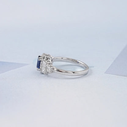 Emerald Sapphire Halo Engagement Ring