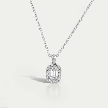 Emerald Cut Lab Grown Diamond Halo Pendant Necklaces