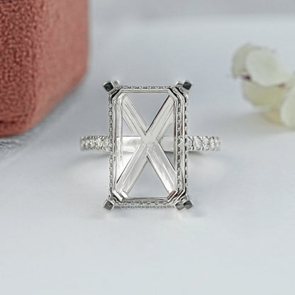 Emerald Shape Hidden Halo Semi Mount Ring Ring