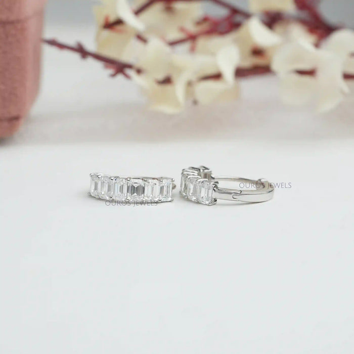 Emerald Cut Lab Grown Diamond Hoop Earrings Earring