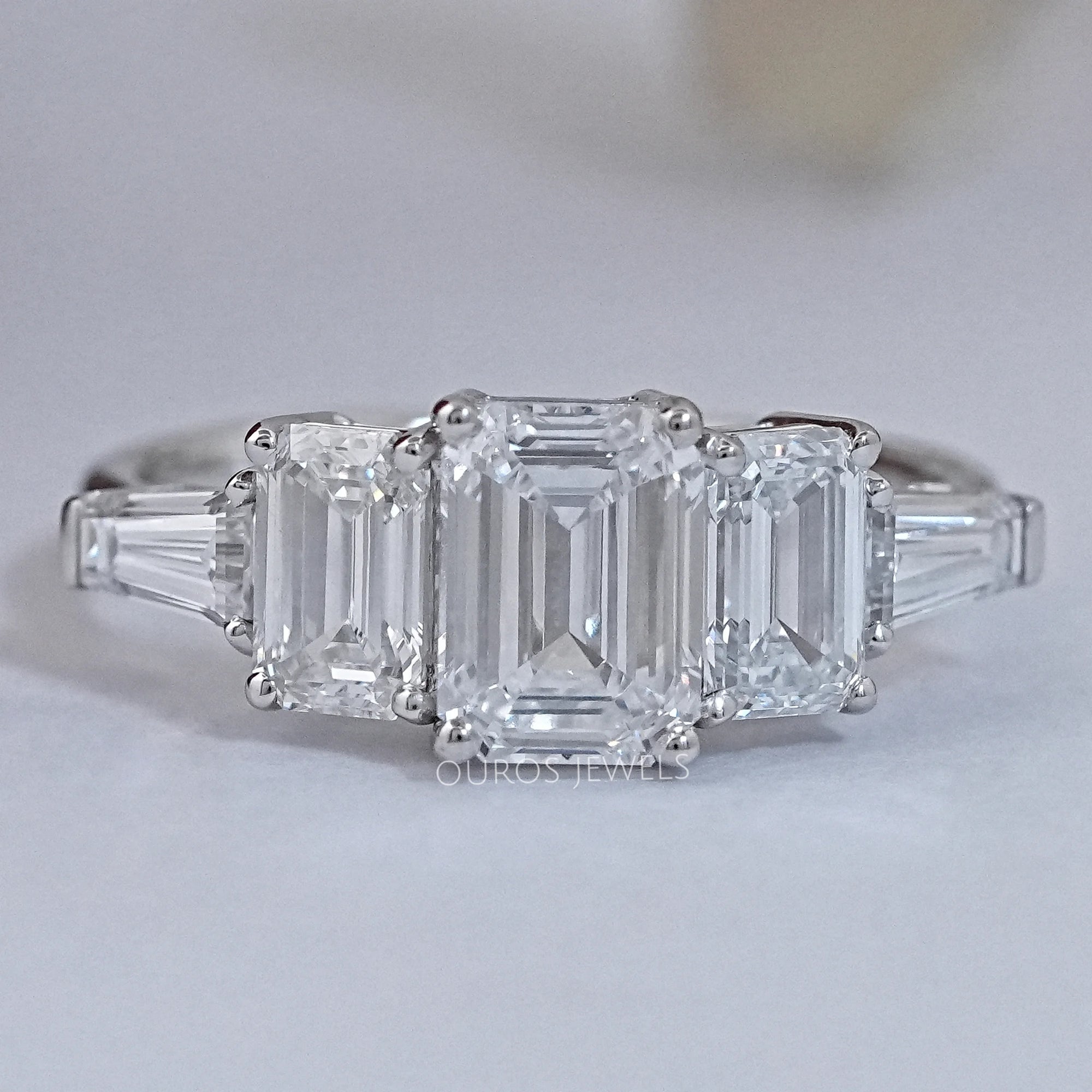 Emerald Lab Diamond Five Stone Engagement Ring Rings