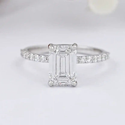 IGI Certified Emerald Cut Diamond Solitaire Accent Ring Rings