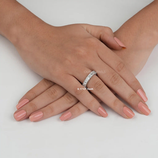 [A Women wearing Emerald Cut Diamodn Ring]-[Ouros Jewels]