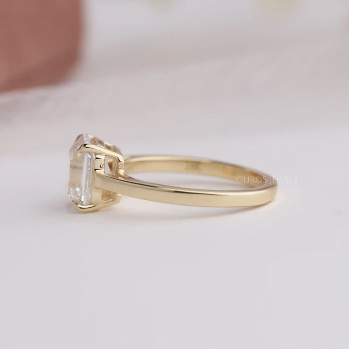 [Emerald Cut Diamnd Cathedral Engagement Ring]-[Ouros Jewels]