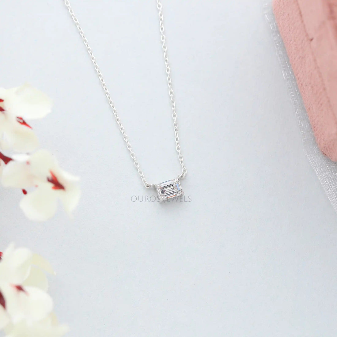 Single Emerald Cut Lab Grown Diamond Pendant Necklaces