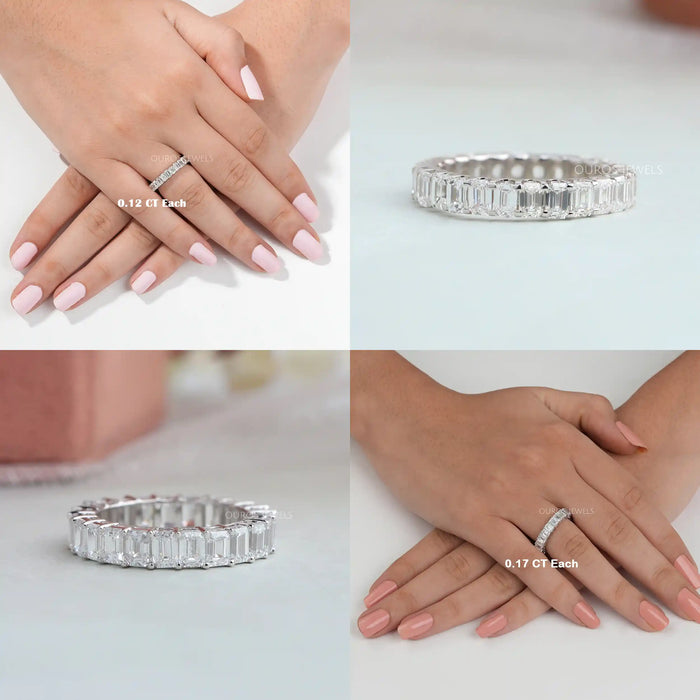 [Collage of Emerald Cut Diamond Eternity Band]-[Ouros Jewels]