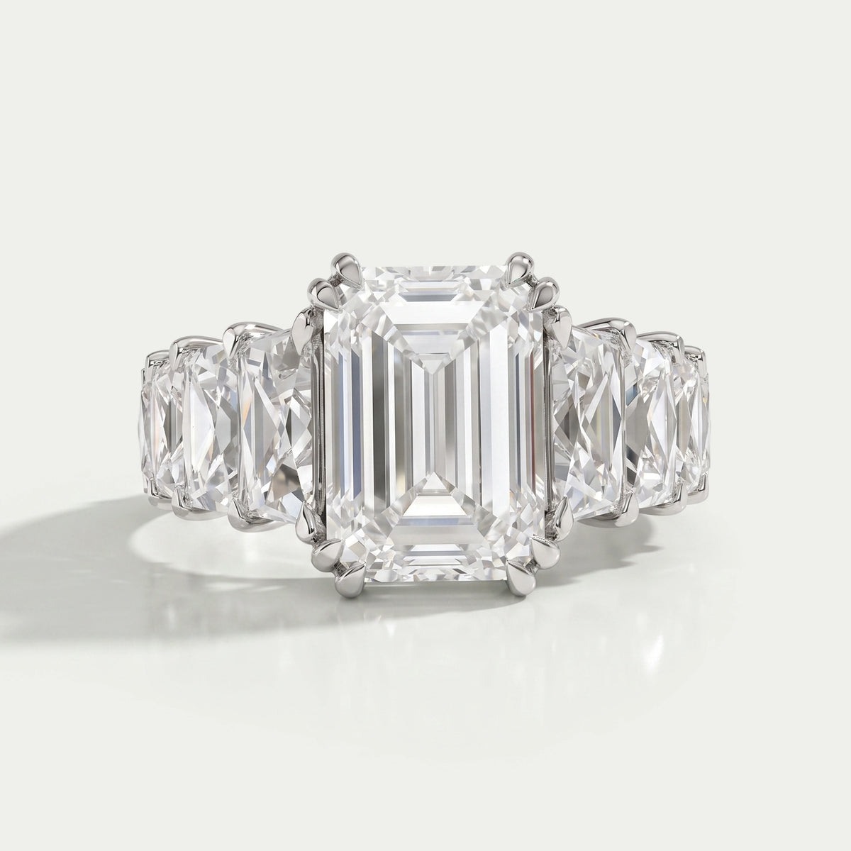 Emerald Diamond French Cut Trapezoid Accent Engagement Ring Rings