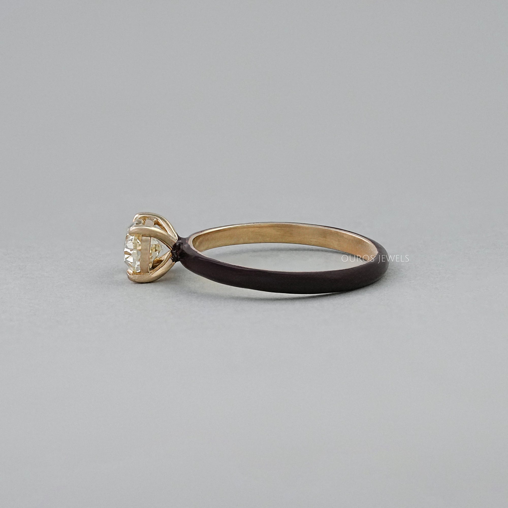 Brown Enamel Solitaire Lab Diamond Ring Ring